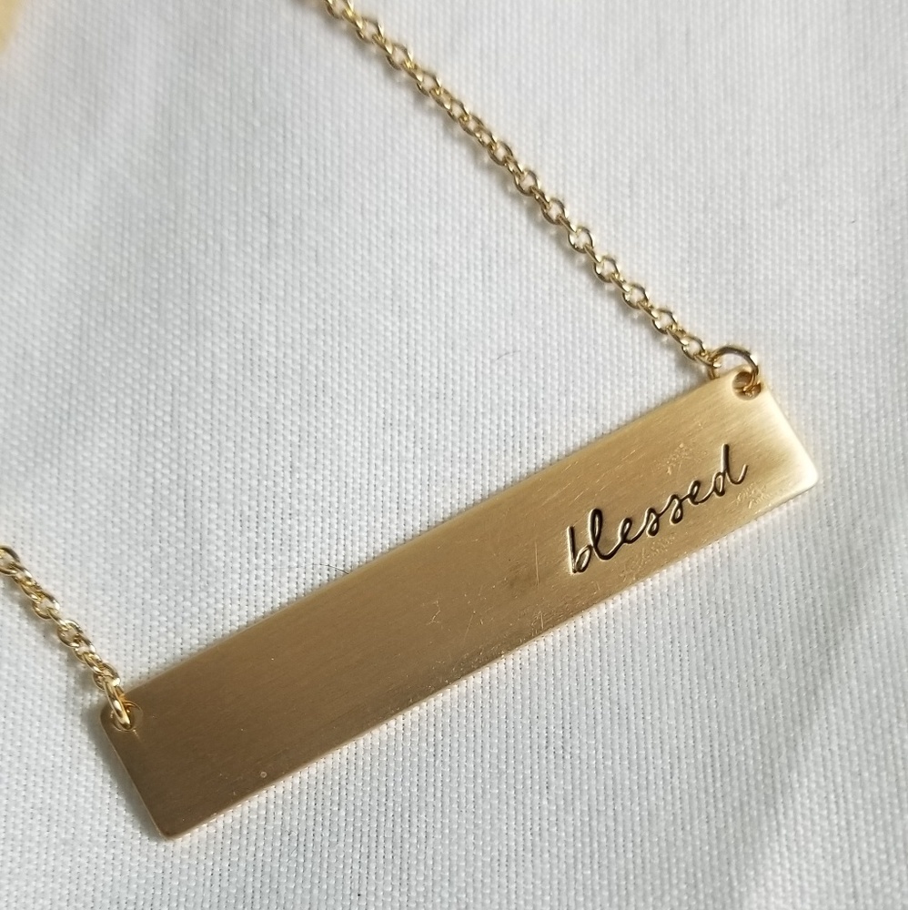 🆕️Gold Bar Cursive "Blessed" Necklace